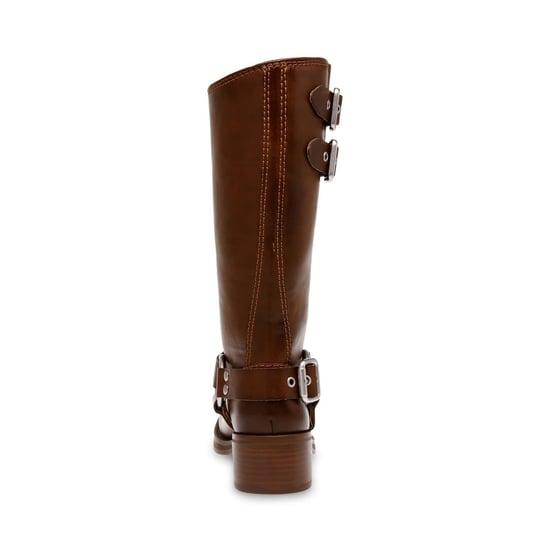 Women's Steve Madden Eastern Motorcycle Boots with Block Heel in Brown - Image 4