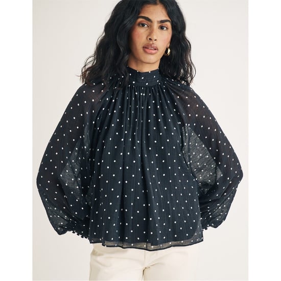 Women's Nobodys Child High Neck Relaxed Fit Long Sleeve Blouse in Black - Image 1