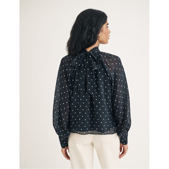 Women's Nobodys Child High Neck Relaxed Fit Long Sleeve Blouse in Black - Image 3
