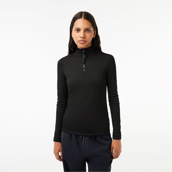Women's Lacoste Mock Neck Regular Fit Polo Shirt in Black - Image 1