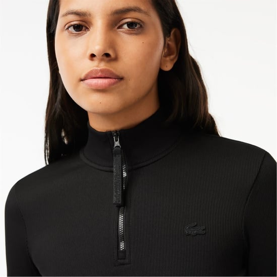 Women's Lacoste Mock Neck Regular Fit Polo Shirt in Black - Image 2