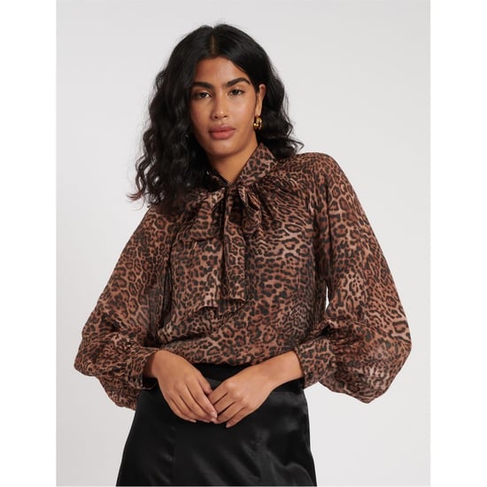 Women's Nobodys Child Tie Neck Relaxed Fit Long Sleeve Blouse in Brown - Image 1