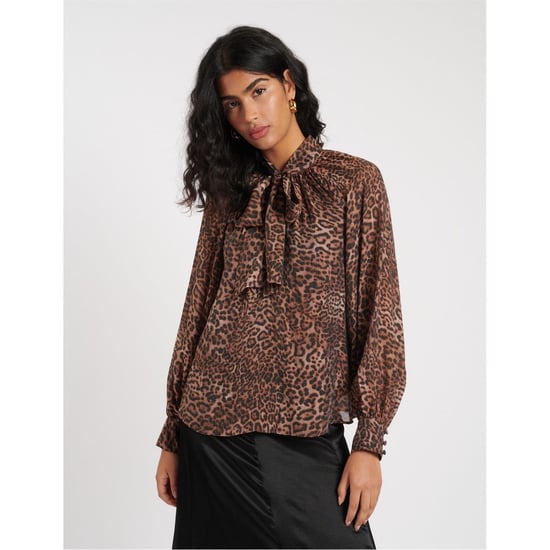 Women's Nobodys Child Tie Neck Relaxed Fit Long Sleeve Blouse in Brown - Image 2
