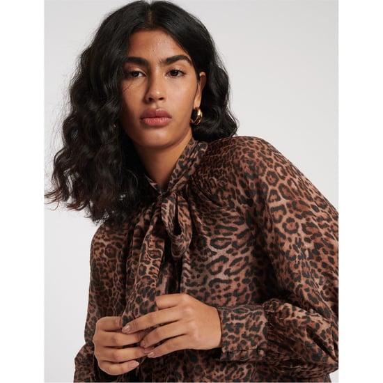 Women's Nobodys Child Tie Neck Relaxed Fit Long Sleeve Blouse in Brown - Image 3