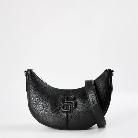 Accessories Boss Anett Halfmoon Crescent Shape Hobo Bag with Monogram in Black - Image 1