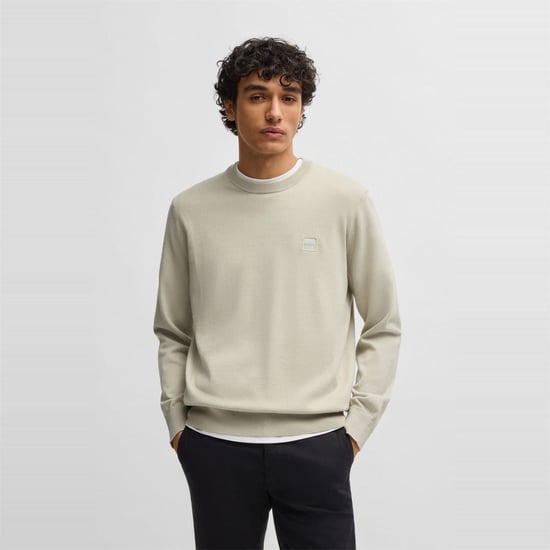 Men's Boss Kanovano Crew Neck Jumper in Light Beige 271 - Image 1