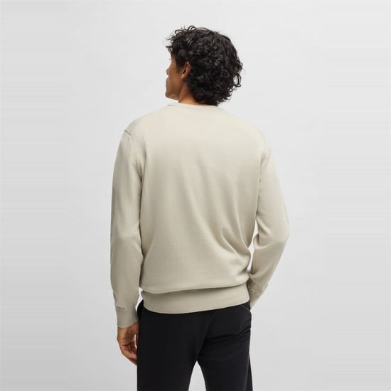 Men's Boss Kanovano Crew Neck Jumper in Light Beige 271 - Image 2