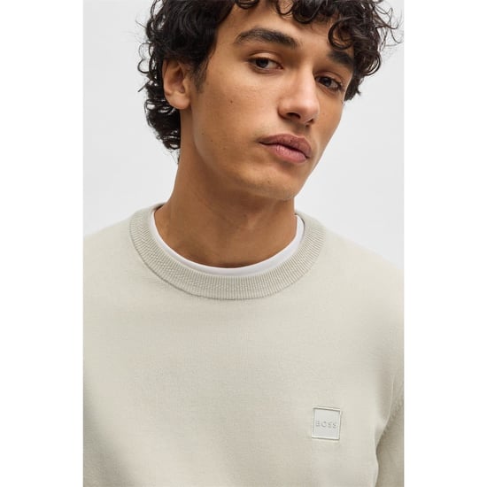 Men's Boss Kanovano Crew Neck Jumper in Light Beige 271 - Image 3