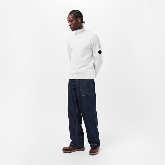 Men's C.P. Company Crew Neck Jumper in Gauze White 103 - Image 6