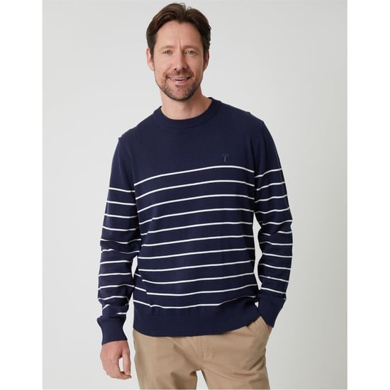 Men's Saltwell Crew Neck Regular Fit Long Sleeve Sweater in Navy/Ecru - Image 1