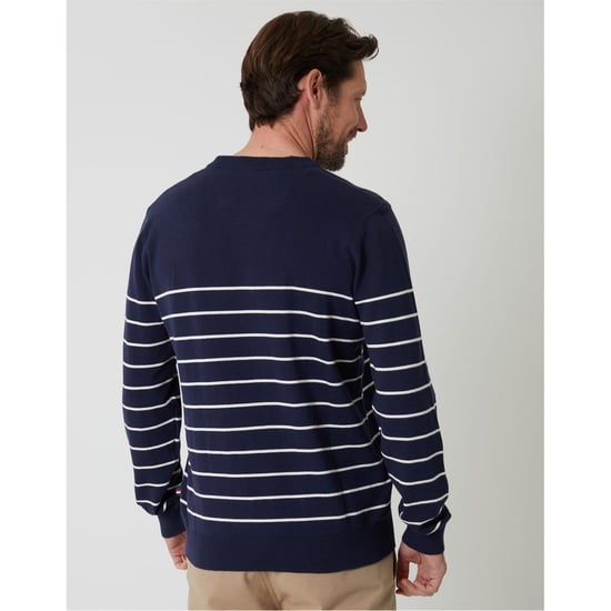 Men's Saltwell Crew Neck Regular Fit Long Sleeve Sweater in Navy/Ecru - Image 3