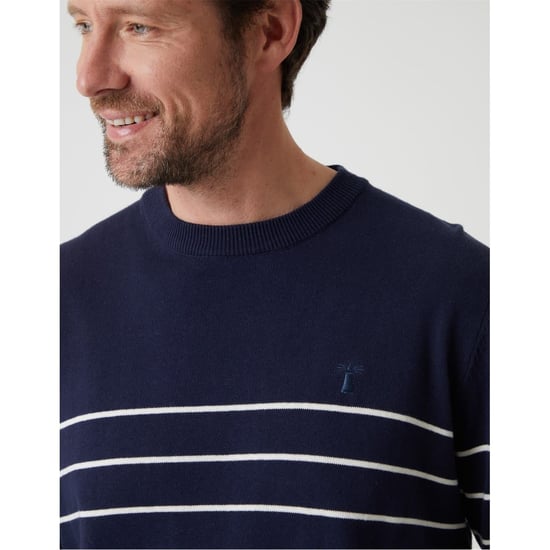 Men's Saltwell Crew Neck Regular Fit Long Sleeve Sweater in Navy/Ecru - Image 4