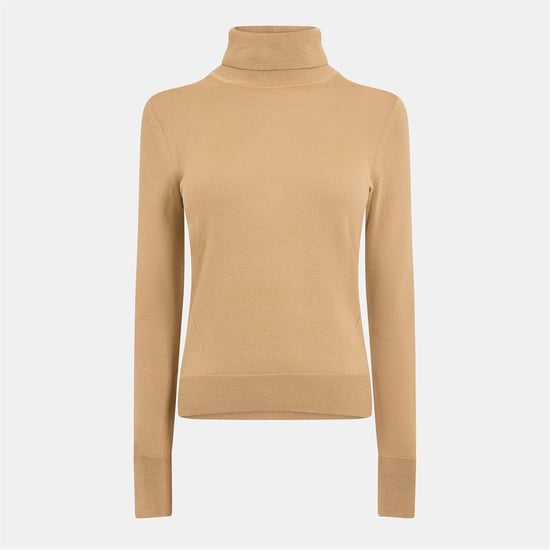 Women's Boss Turtle Neck High Collar Long Sleeve Sweater in Medium Beige - Image 1