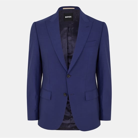 Men's Boss Solid Patterned Notch Collared Suit Jacket in Medium Blue - Image 1