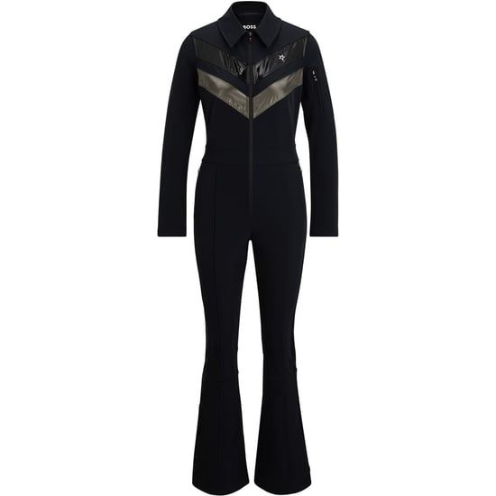 Women's Boss Collared Neck Long Sleeve Solid Patterned Skisuit in Black - Image 4