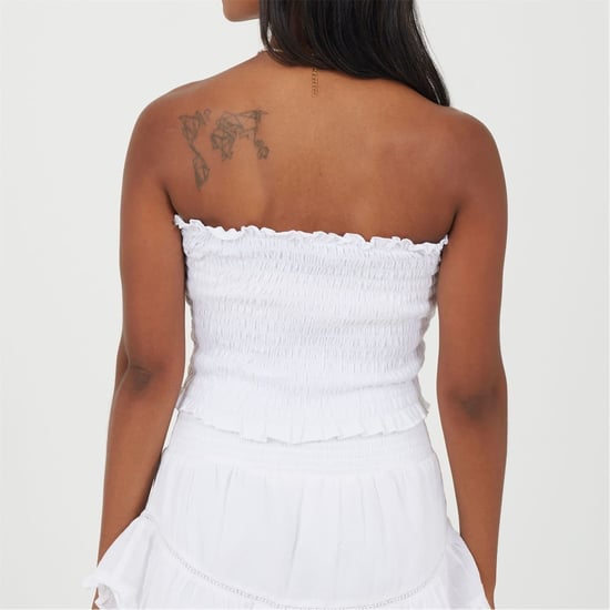 Women's Brave Soul Shirred Button Through Boob Tube in White - Image 2