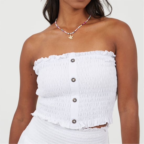 Women's Brave Soul Shirred Button Through Boob Tube in White - Image 3