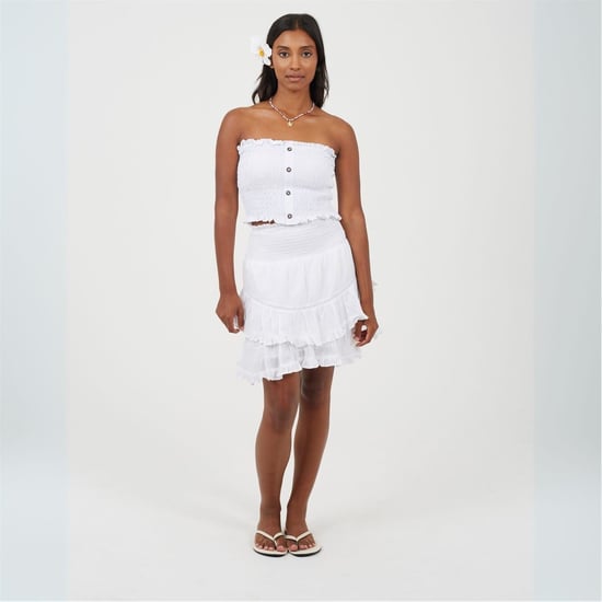 Women's Brave Soul Shirred Button Through Boob Tube in White - Image 4
