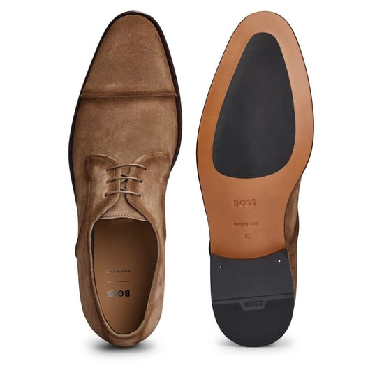 Men's Boss Derrek Derby Capped Toe Smart Shoes in Medium Beige - Image 2