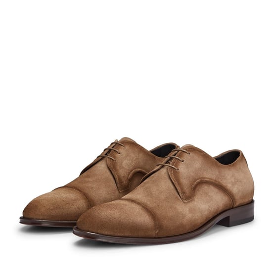 Men's Boss Derrek Derby Capped Toe Smart Shoes in Medium Beige - Image 3