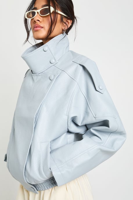 Faux Leather Funnel Neck Jacket - Image 1