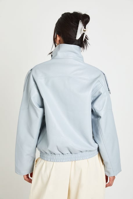 Faux Leather Funnel Neck Jacket - Image 2