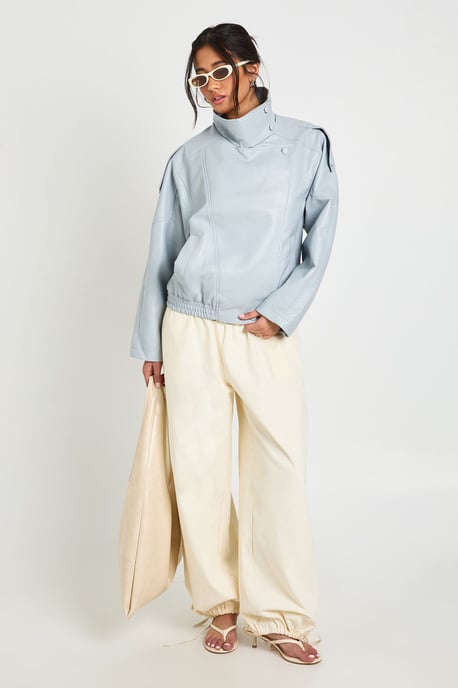 Faux Leather Funnel Neck Jacket - Image 3