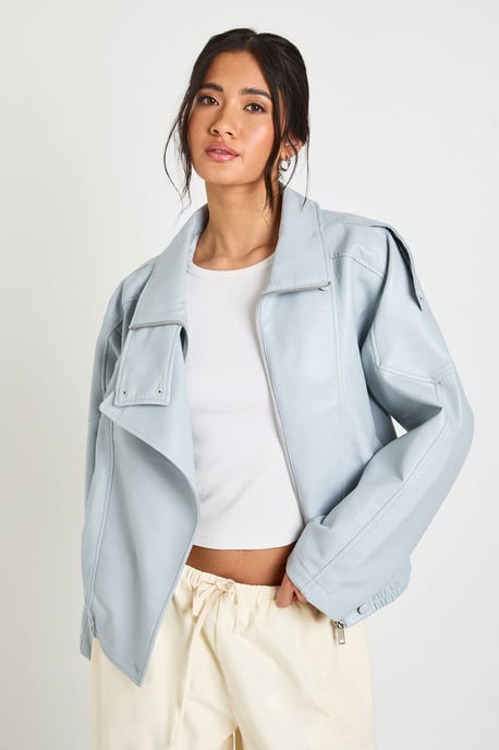 Faux Leather Funnel Neck Jacket - Image 4