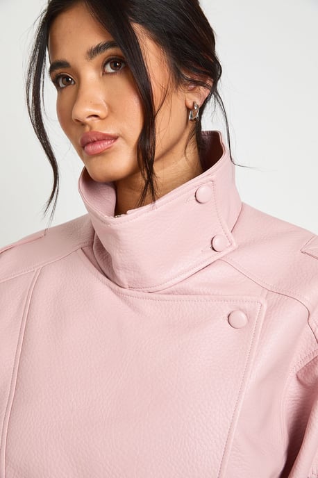 Faux Leather Funnel Neck Jacket - Image 4