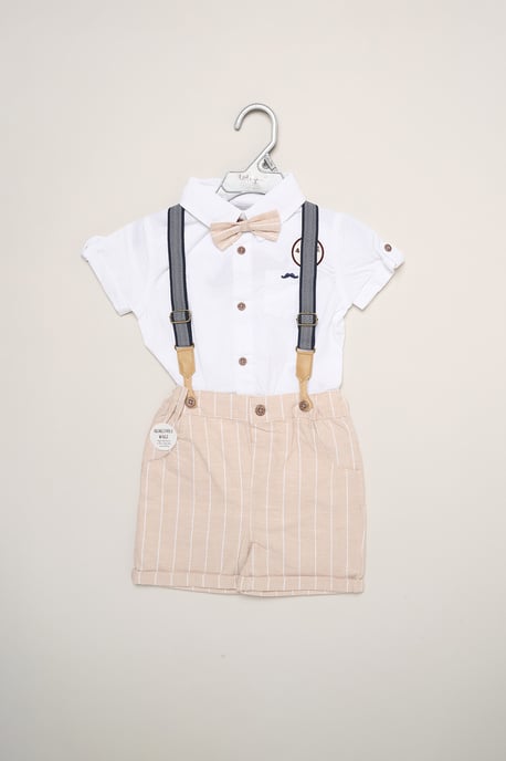 Mock Shirt Bodysuit, Bowtie and Shorts with Braces - Image 2