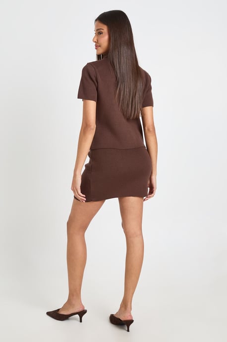 Short Sleeve Knitted Button Top and Mini Skirt - Image 2