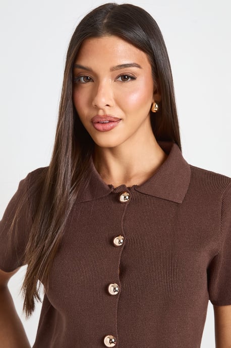 Short Sleeve Knitted Button Top and Mini Skirt - Image 4