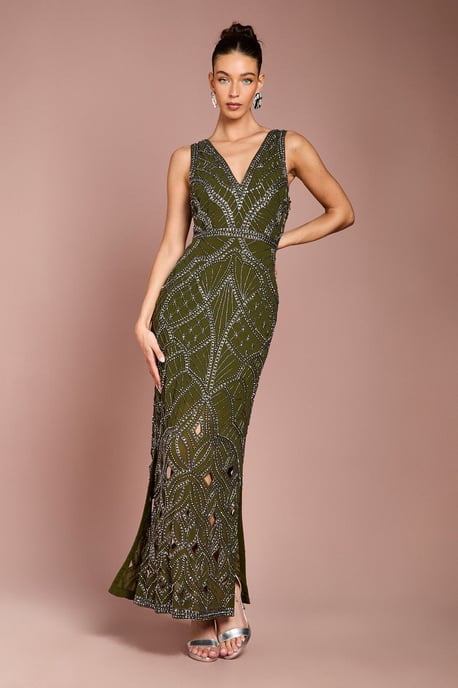 V Neck Embellished Maxi Dress - Image 2