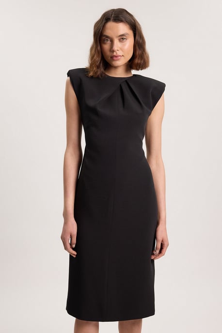 Tailored Sleeveless Neck Detail Pencil Midi Dress - Image 2