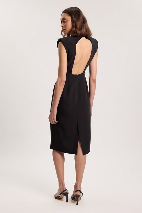 Tailored Sleeveless Neck Detail Pencil Midi Dress - Image 3