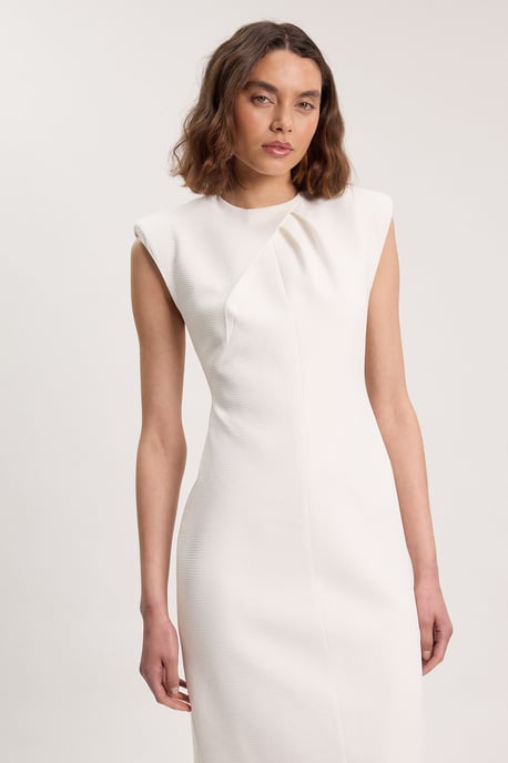 Tailored Sleeveless Neck Detail Pencil Midi Dress - Image 2