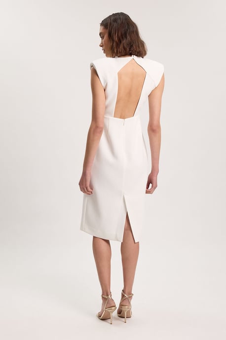 Tailored Sleeveless Neck Detail Pencil Midi Dress - Image 3