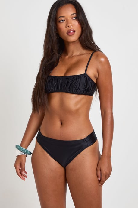 Satin Look Plunge Bikini Top And High Leg Bikini Bottom - Image 3