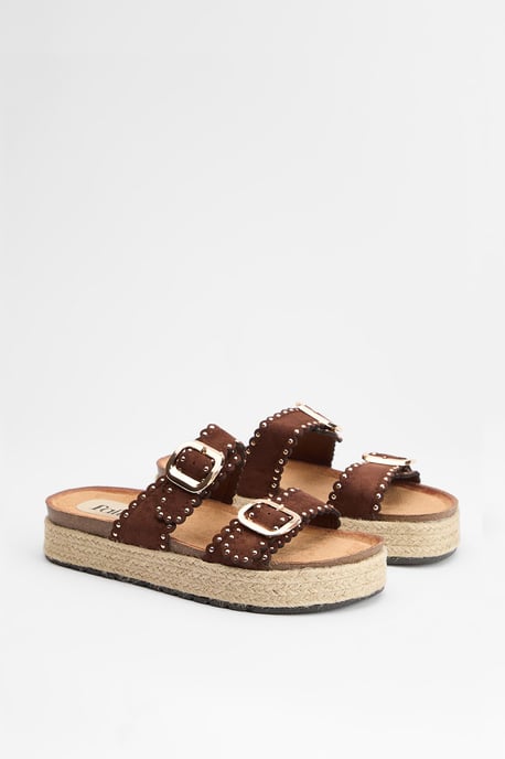 Faith: Daphne Faux Suede Double Boucle Footbed Sandals - Image 2
