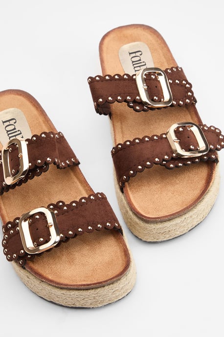 Faith: Daphne Faux Suede Double Boucle Footbed Sandals - Image 4