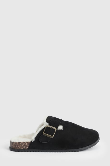 Melinda Faux Suede Fur Lined Closed Toe Footbeds - Image 1