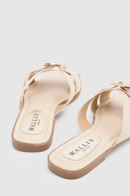 Becky Faux Leather Cross Strap Metal Detail Flat Sliders - Image 3