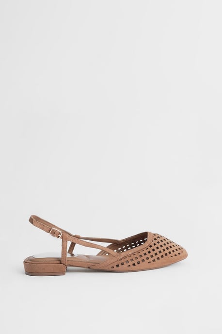 Angie Faux Suede Cutout Sling Back Flat Shoes - Image 1