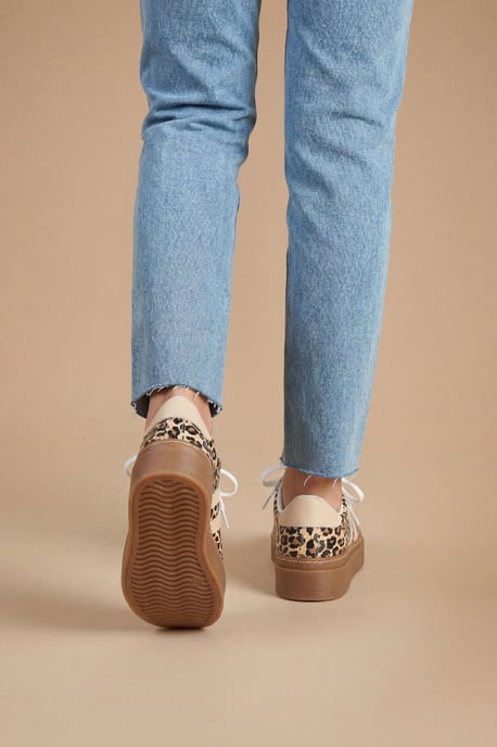 Tony Faux Leather Leopard Print Lace Up Chunky Trainers - Image 2