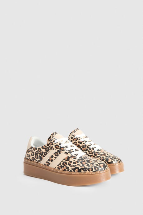 Tony Faux Leather Leopard Print Lace Up Chunky Trainers - Image 3