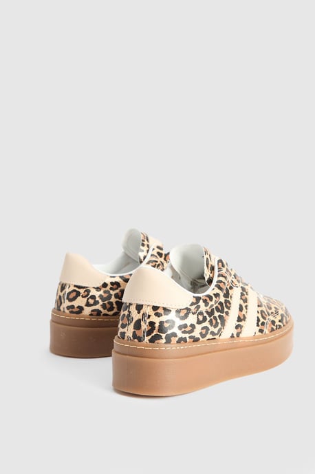 Tony Faux Leather Leopard Print Lace Up Chunky Trainers - Image 4