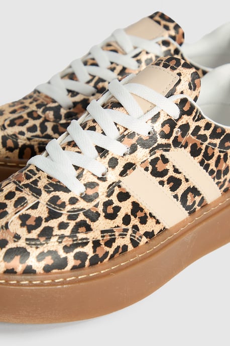 Tony Faux Leather Leopard Print Lace Up Chunky Trainers - Image 5