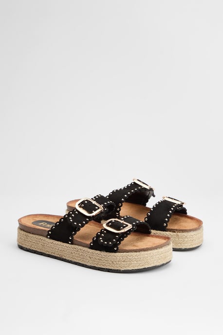 Faith: Daphne Faux Suede Double Boucle Footbed Sandals - Image 1
