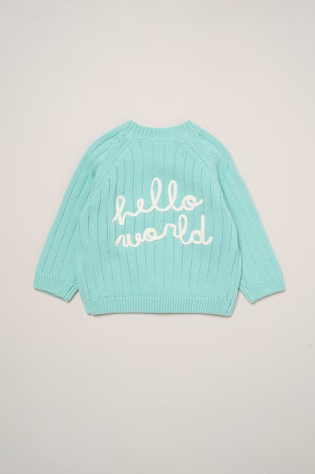 Hello World Embroidered Knitted Cardigan - Image 1