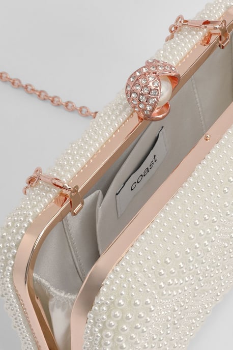 Bridal Amora Love Heart Pearl Detail Clutch Bag - Image 3